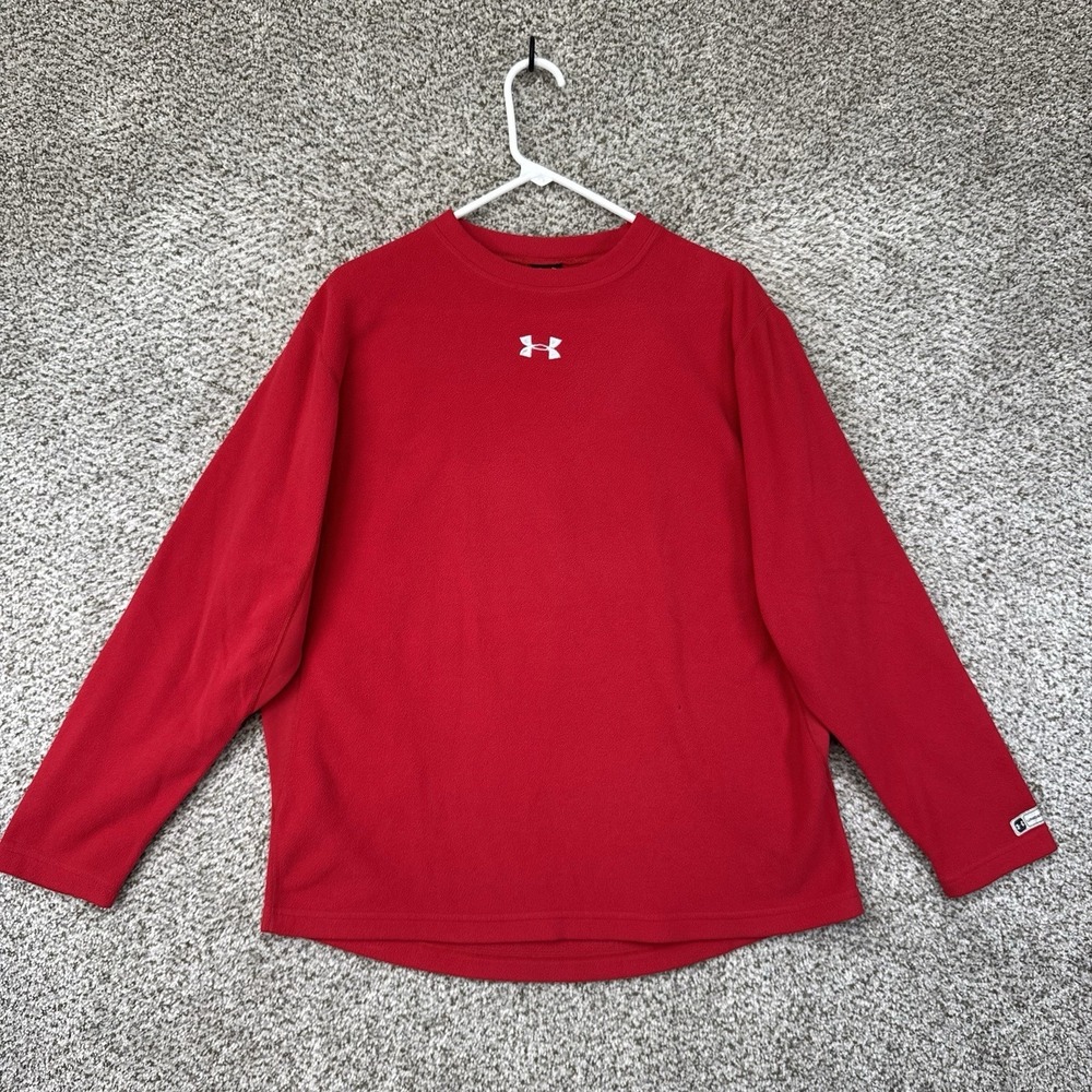 Under Armour Fleece Sweater Menls Medium Red Lightweight Pullover Crewneck Soft